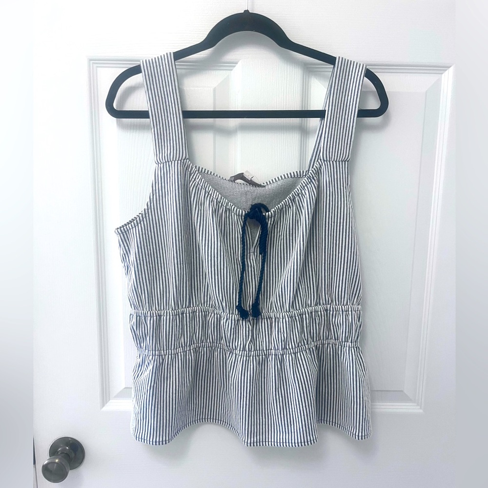 LOFT Seersucker Stripe Modern Peplum Tank Top